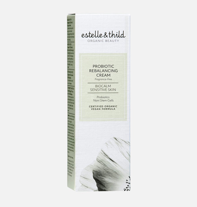 BioCalm probiotic rebalancing face cream, certified organic, vegan, sensitive skin, fragrance free, box, rosacea