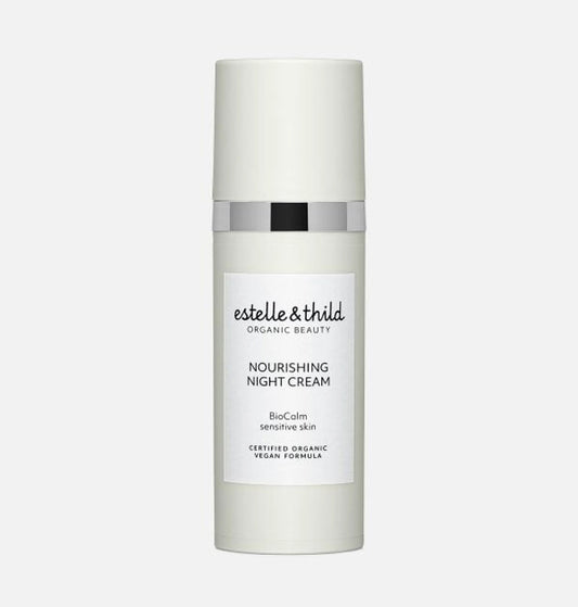 BioCalm nourishing night cream, sensitive skin, fragrance free, vegan, certified organic, bottle