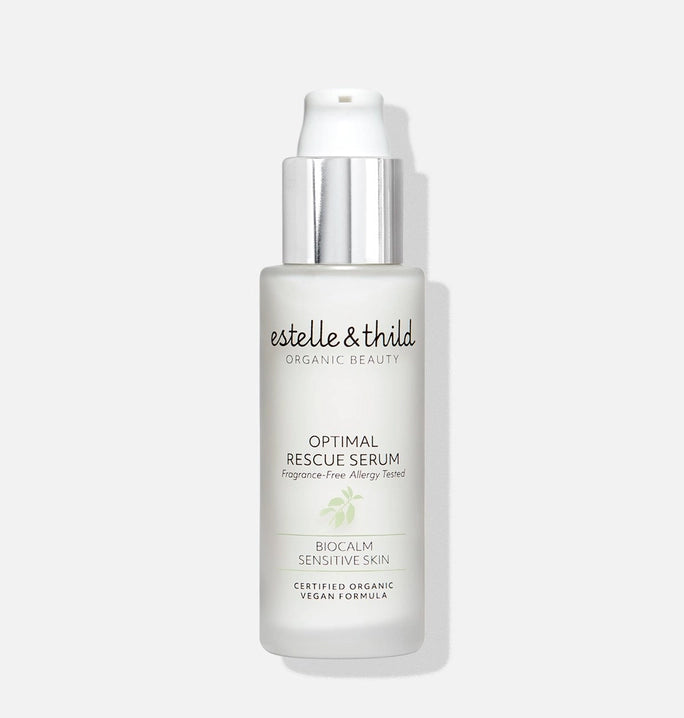 BioCalm optimal rescue serum, certified organic, vegan, sensitive skin, fragrance free, bottle