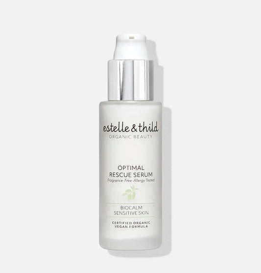 BioCalm optimal rescue serum, certified organic, vegan, sensitive skin, fragrance free, bottle