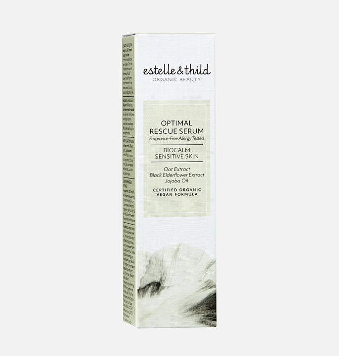 BioCalm optimal rescue serum, certified organic, vegan, sensitive skin, fragrance free, box