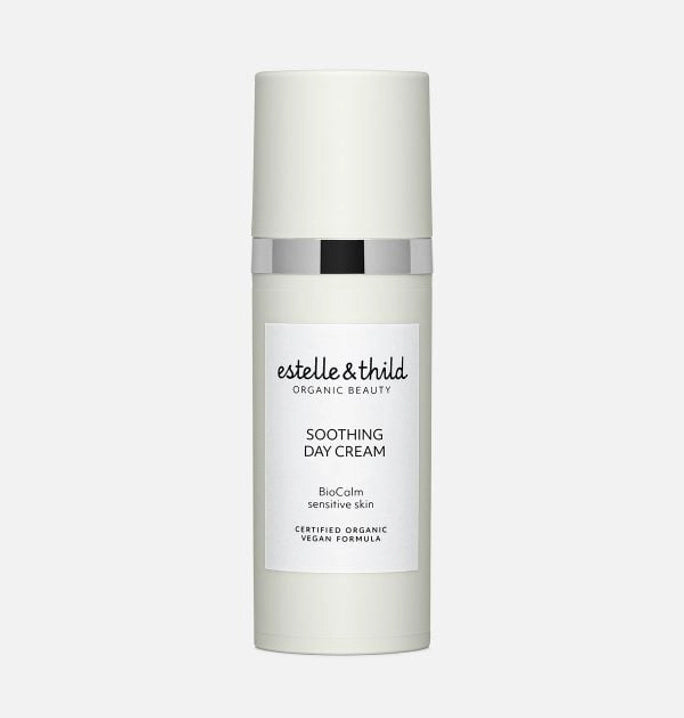 BioCalm soothing day cream, face moisturiser, certified organic, vegan, sensitive skin, fragrance free, bottle