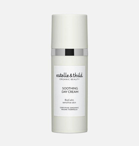 BioCalm soothing day cream, face moisturiser, certified organic, vegan, sensitive skin, fragrance free, bottle
