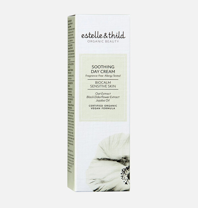 BioCalm soothing day cream, face moisturiser, certified organic, vegan, sensitive skin, fragrance free, box