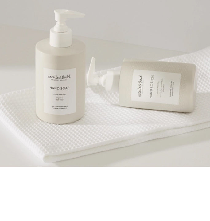citrus, menthol, hand soap, hand lotion, vegan, organic, display