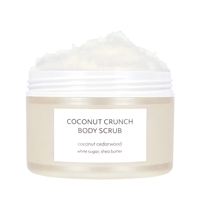 coconut, body scrub, vegan, organic, bottle without lid