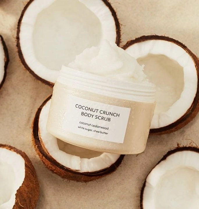 coconut, body scrub, vegan, organic, display
