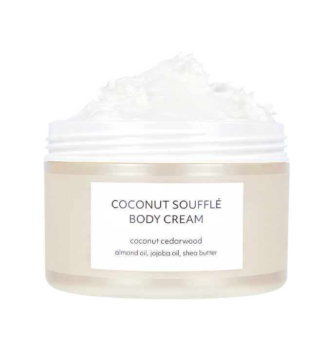coconut, body cream,  body butter, vegan, organic, bottle without lid