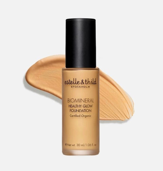 Mineral Foundation Dark Yellow, Bottle and Sample
