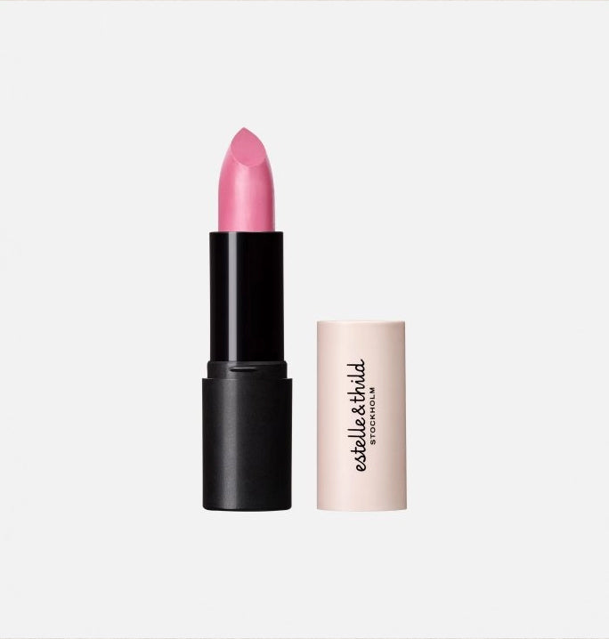 mineral, lipstick, long lasting, vegan, organic, pretty pink, stick and lid