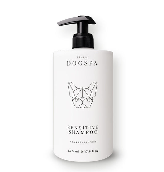 sensitive dog shampoo, bottle