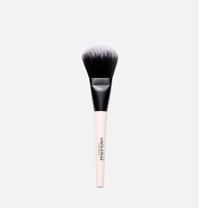 bronzer brush, wooden handle, synthetic bristle