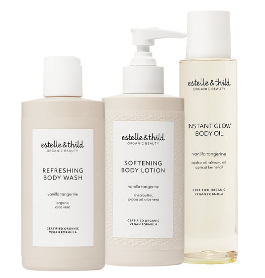 body wash, body lotion, body oil, vanilla, vegan, organic, bundle, gift pack