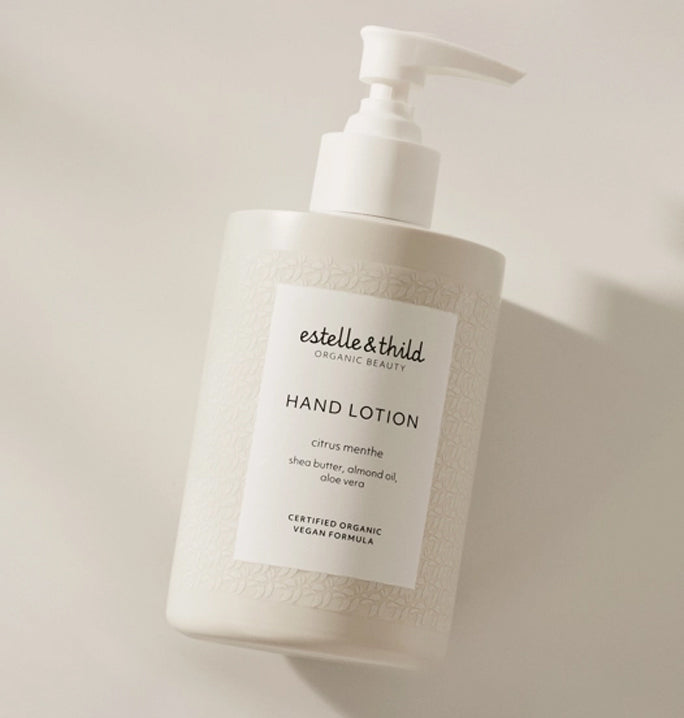 hand lotion, hand moisturiser, vanilla, vegan, organic, display