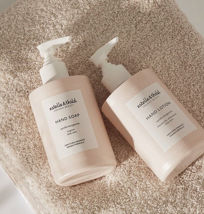 vanilla, hand lotion, hand soap, hand wash, organic, vegan, bundle, display