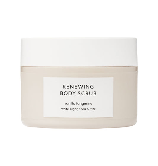body scrub, renewing, vanilla, organic, vegan, tub